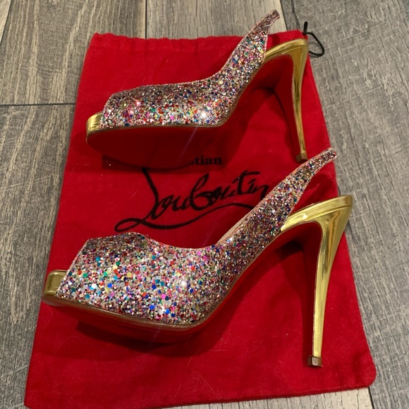 Christian Louboutin gold glitter no prive heels - Picture 3 of 8